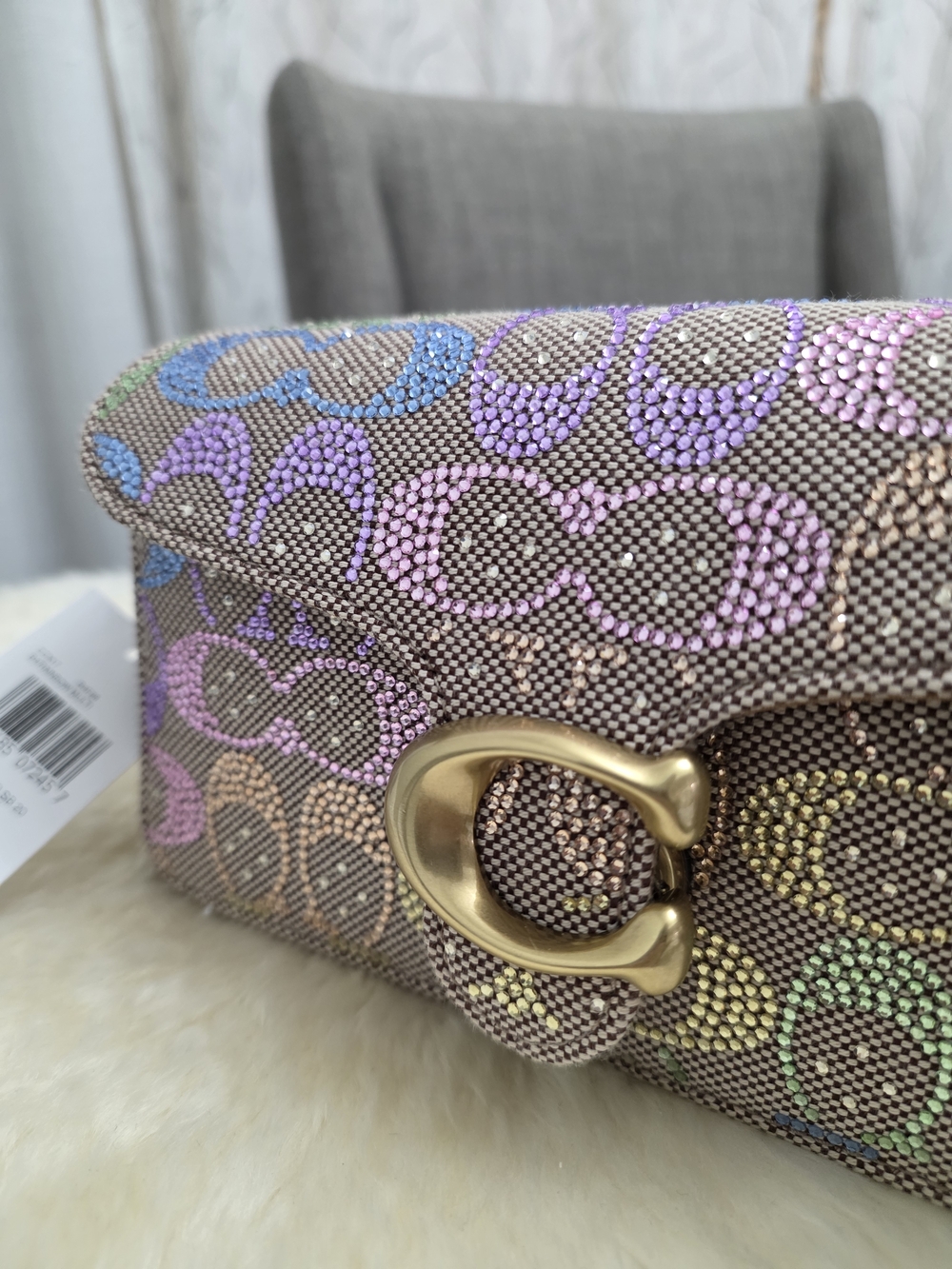 COACH Tabby Rainbow Crystal Signature Jacquard Shoulder Bag 20 - Picture 3 of 7